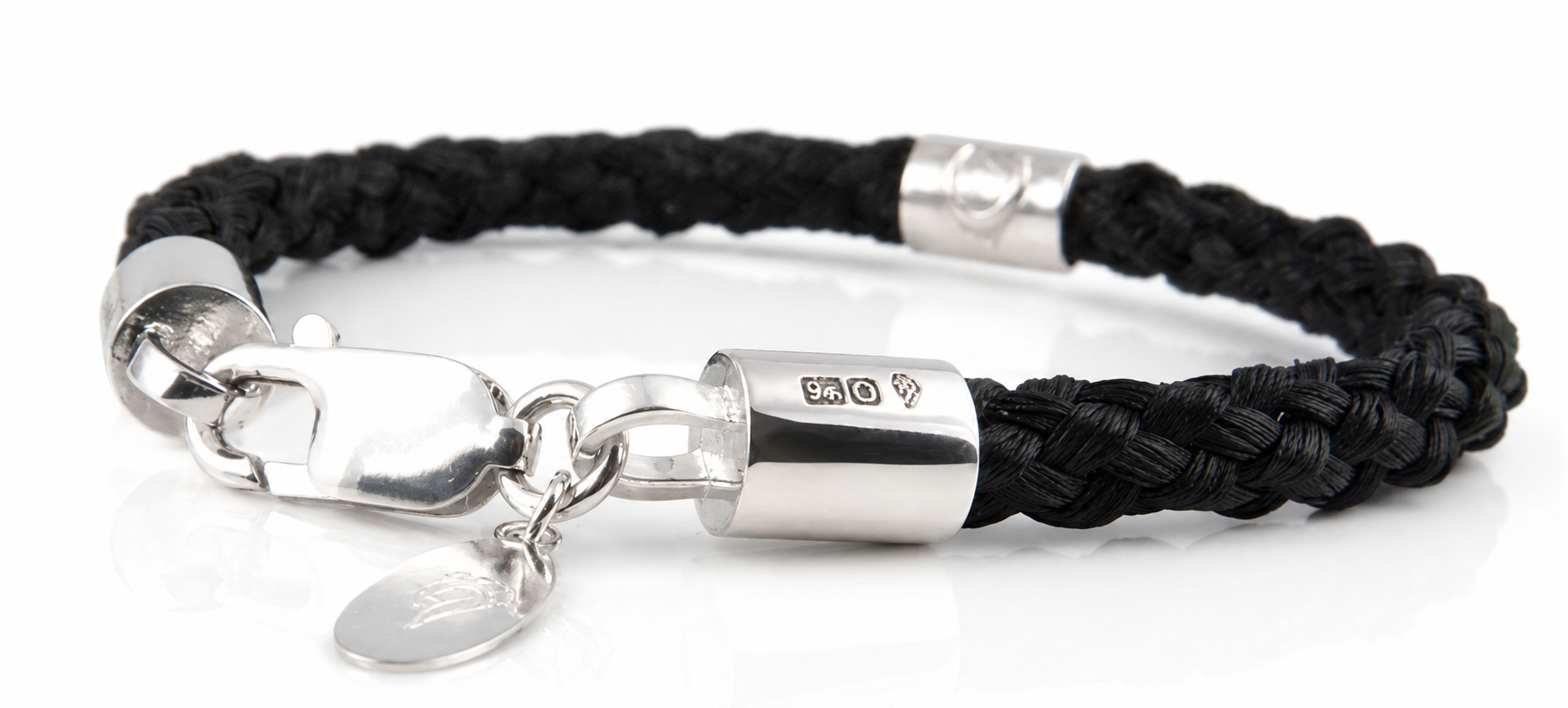 Quintessentially Equine The Classic bracelet with black braided horse hair, sterling silver fittings and lobster clasp.